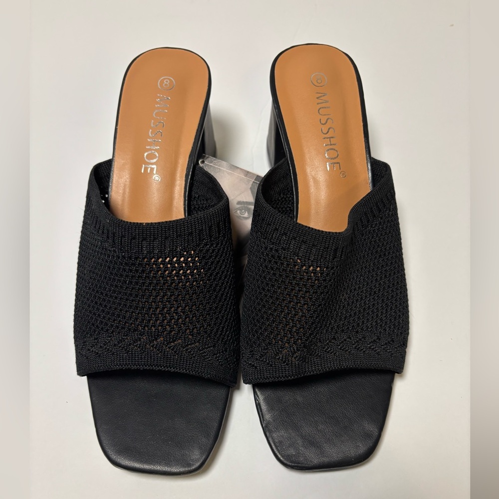 MUSSHOE Low Chunky Heel Sandals Square Toe Breathable Women Sandals Size 8